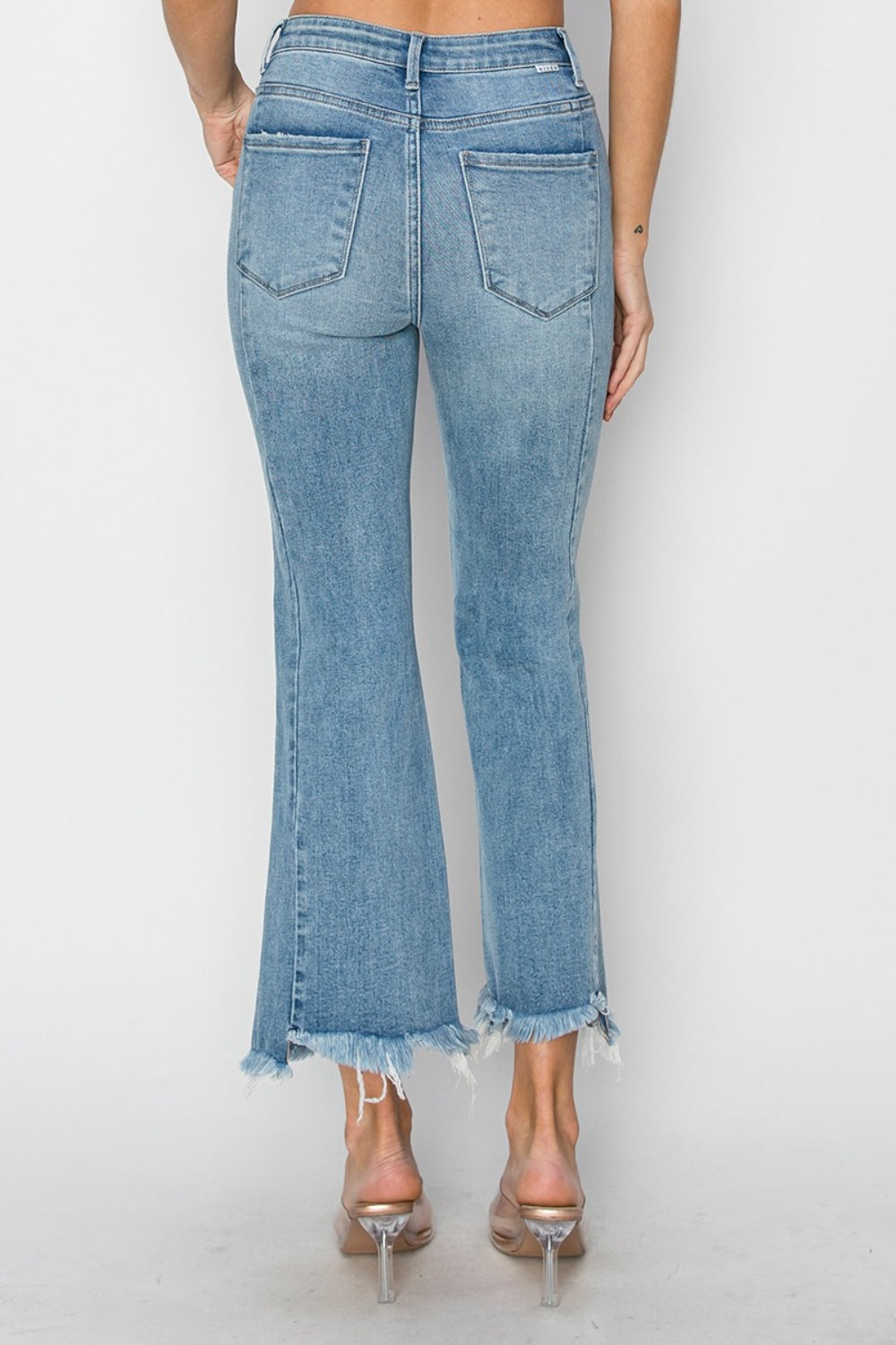 RISEN Full Size High Rise Frayed Hem Flare Jeans - Corinne's Boutique