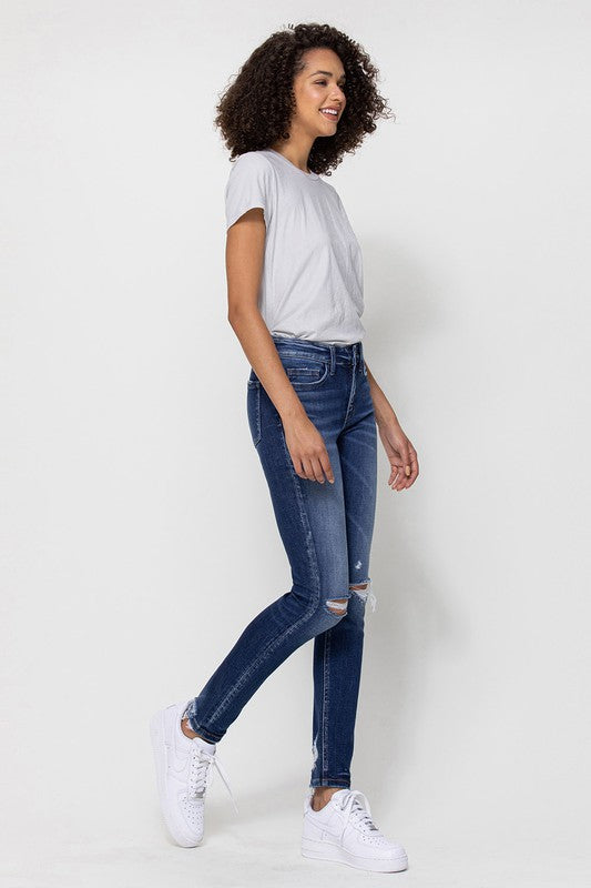 MID RISE ANKLE SKINNY DISTRESSED HEM FLYING MONKEY JEANS - Corinne's Boutique