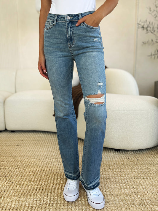 Judy Blue Full Size Mid Rise Destroyed Hem Distressed Jeans - Corinne's Boutique