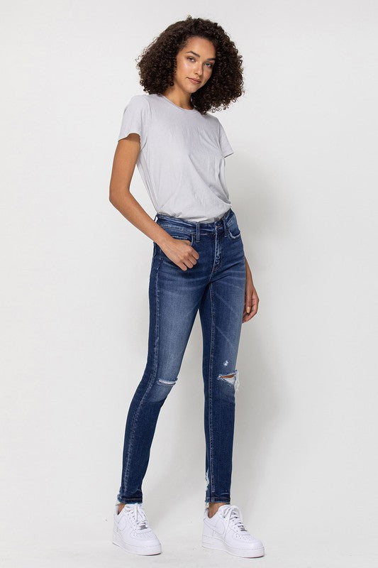 MID RISE ANKLE SKINNY DISTRESSED HEM FLYING MONKEY JEANS - Corinne's Boutique