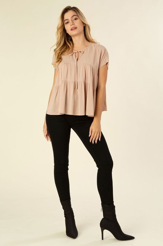 A Line Tiered Short Sleeve Top - Corinne's Boutique