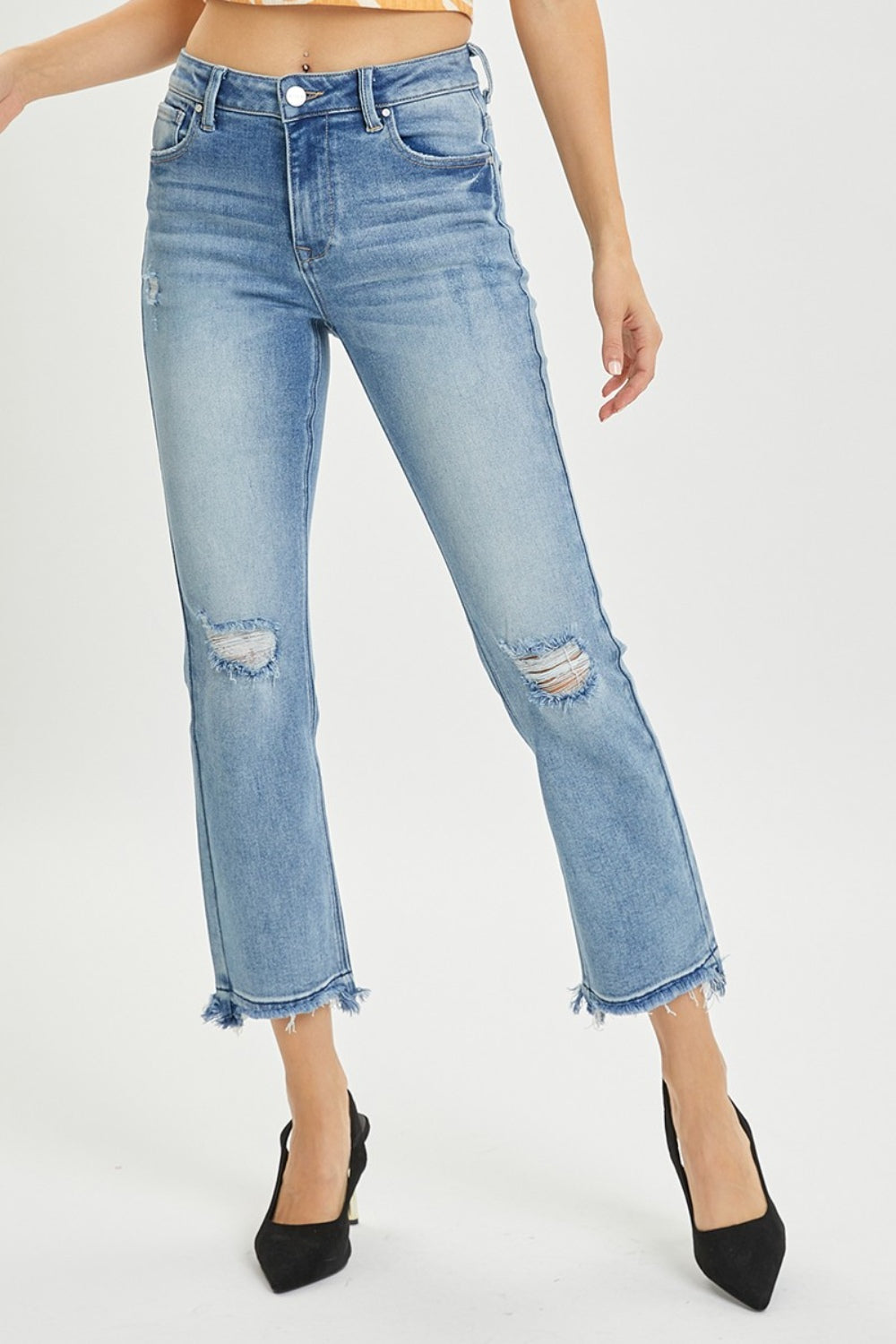 RISEN Full Size High Rise Distressed Cropped Straight Jeans - Corinne's Boutique