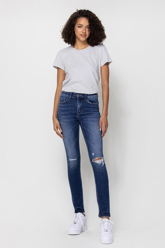 MID RISE ANKLE SKINNY DISTRESSED HEM FLYING MONKEY JEANS - Corinne's Boutique