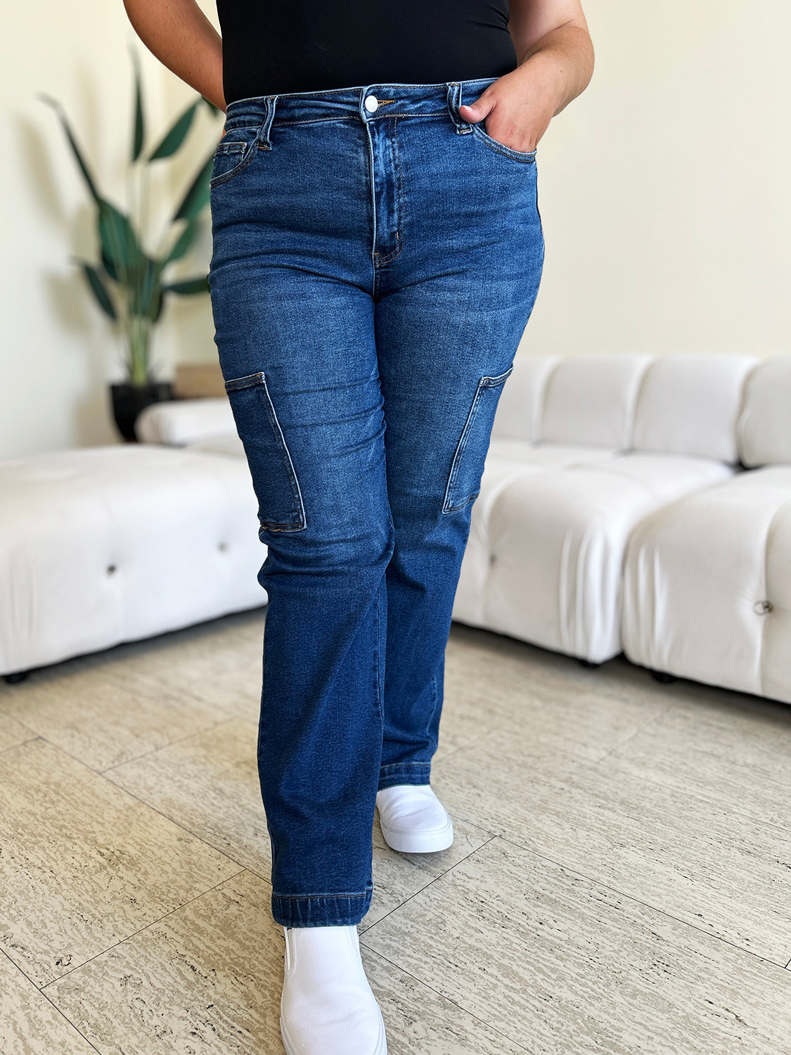 Judy Blue Full Size High Waist Straight Cargo Jeans - Corinne's Boutique