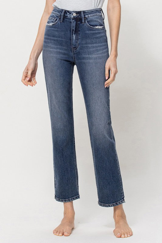 DISTRESSED HIGH RISE STRETCH ANKLE STRAIGHT VERVET BY FLYING MONKEY JEANS - Corinne's Boutique