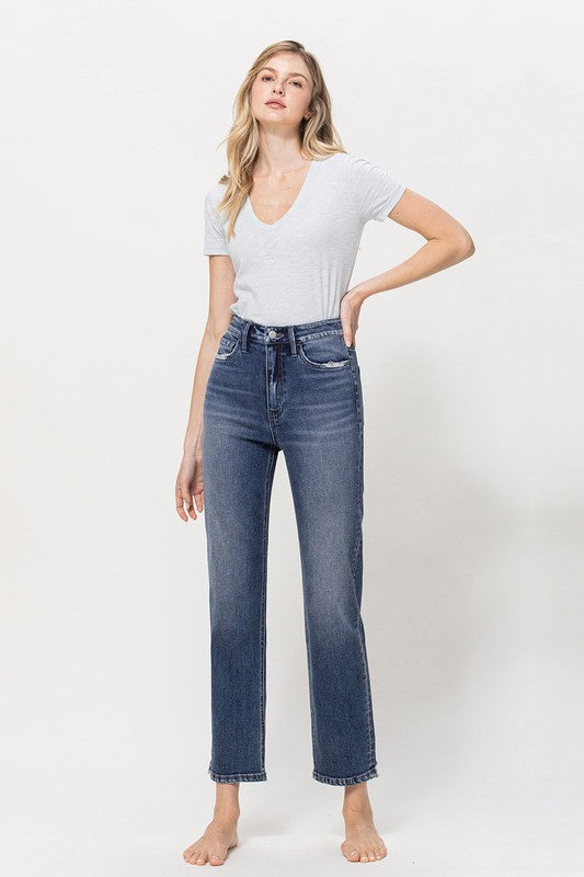 DISTRESSED HIGH RISE STRETCH ANKLE STRAIGHT VERVET BY FLYING MONKEY JEANS - Corinne's Boutique