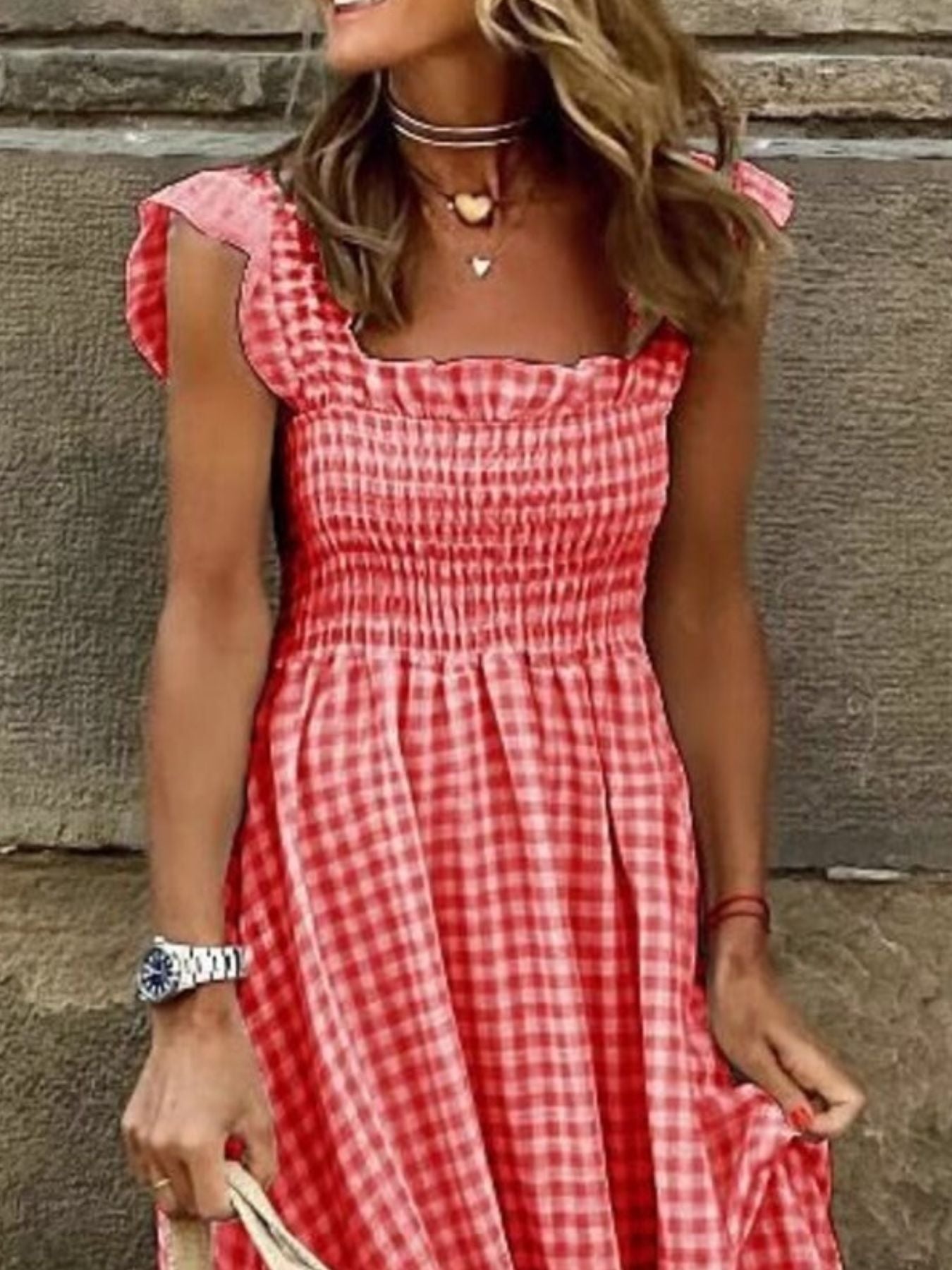 Plaid Ruffle Sleeve Maxi Dress - Corinne's Boutique
