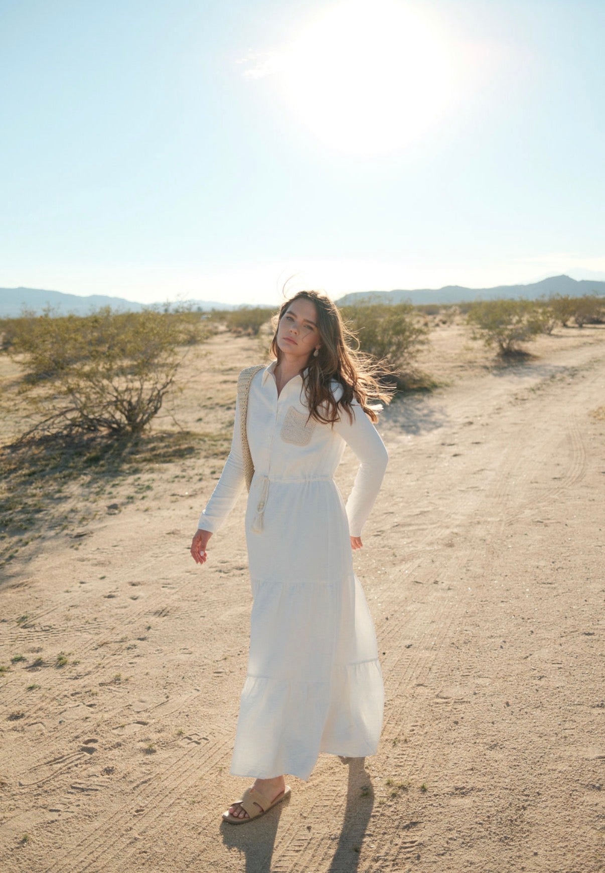 LINEN TASSEL DRESS LONG SLEEVE