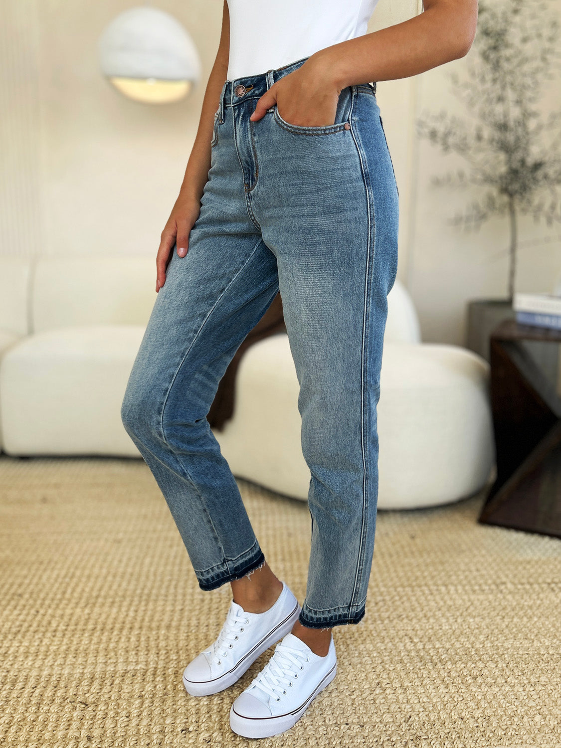 Judy Blue Full Size Mid Rise Rigid Magic Release Hem Jeans - Corinne's Boutique