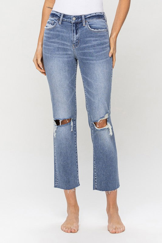 HIGH RISE STRAIGHT WITH CLEAN RAW HEM BY FLYING MONKEY JEANS - Corinne's Boutique