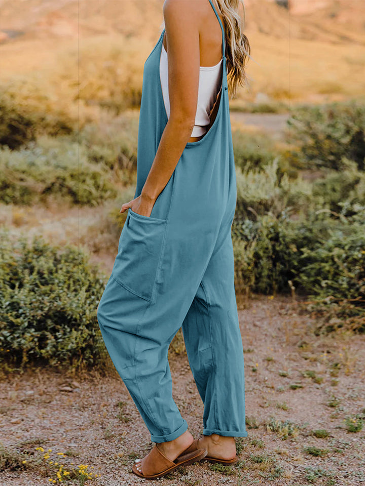 Double Take Full Size V-Neck Sleeveless Jumpsuit with Pockets - Corinne's Boutique