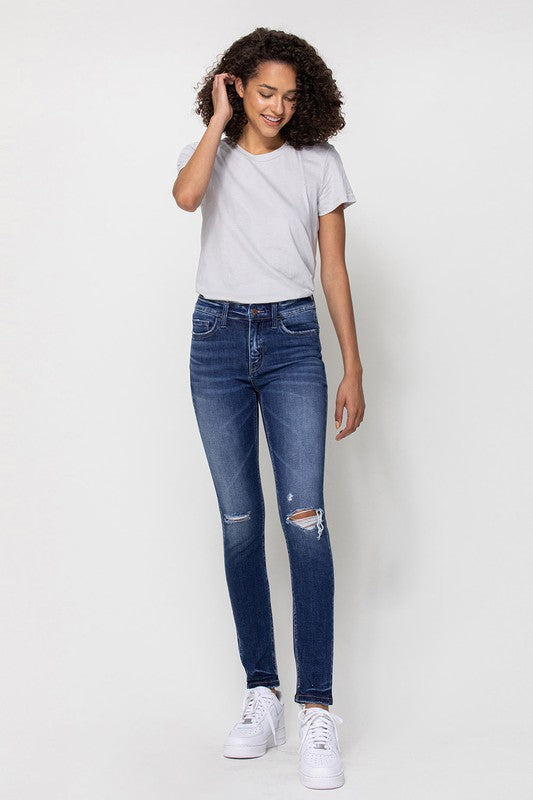 MID RISE ANKLE SKINNY DISTRESSED HEM FLYING MONKEY JEANS - Corinne's Boutique