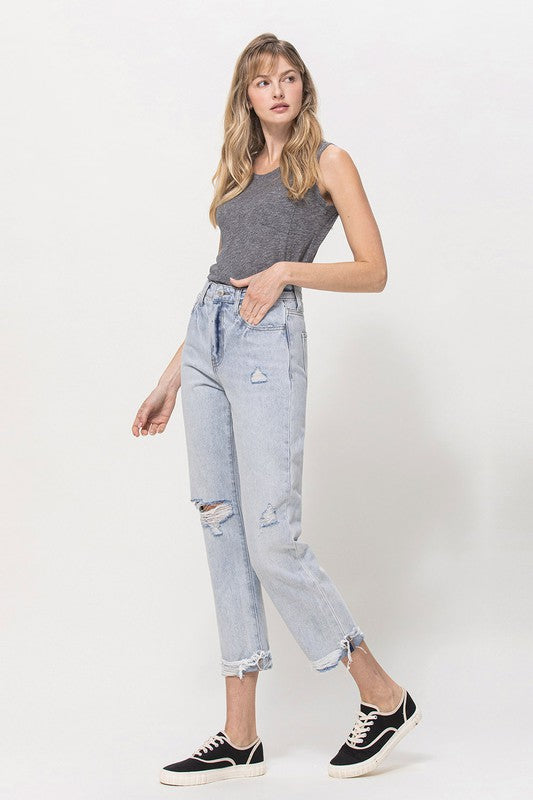 SUPER HIGH RELAXED CUFFED STRAIGHT JEAN BY FLYING MONKEY JEANS - Corinne's Boutique