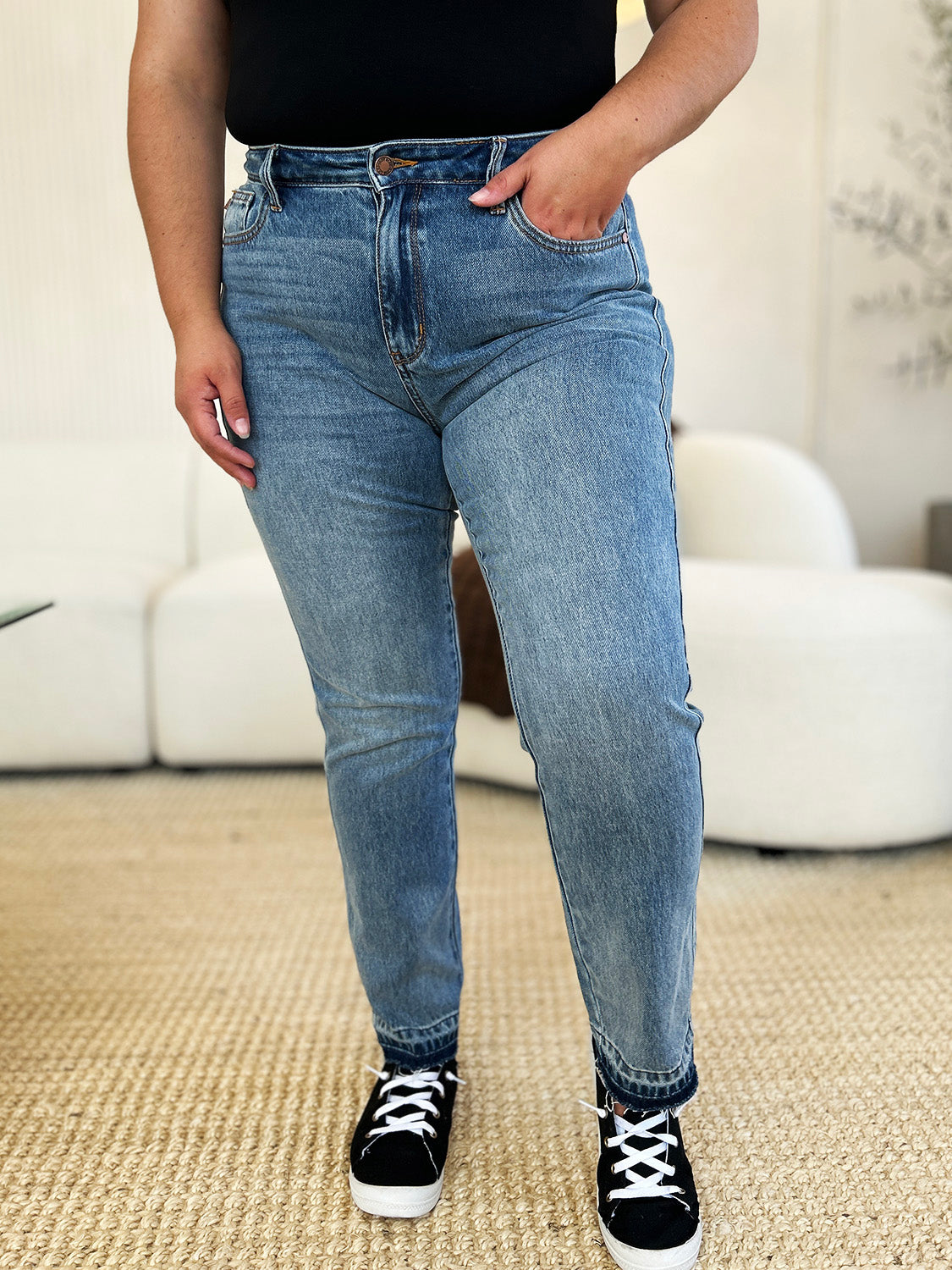 Judy Blue Full Size Mid Rise Rigid Magic Release Hem Jeans - Corinne's Boutique