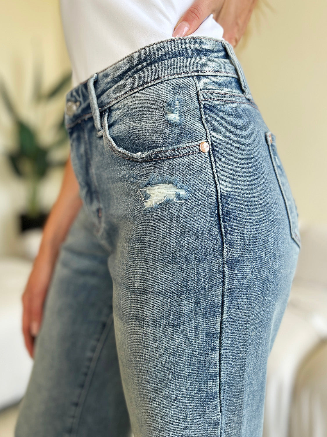 Judy Blue Full Size High Waist Distressed Straight Jeans - Corinne's Boutique