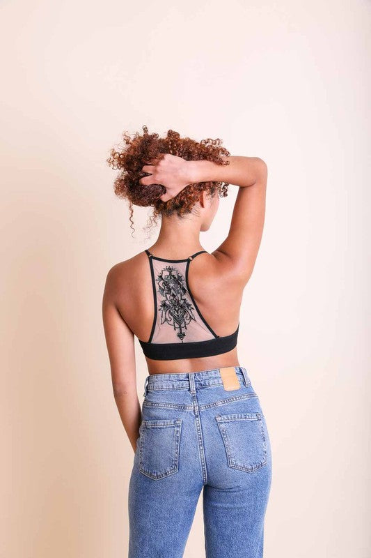 Tattoo Mesh Racerback Bralette - Corinne's Boutique