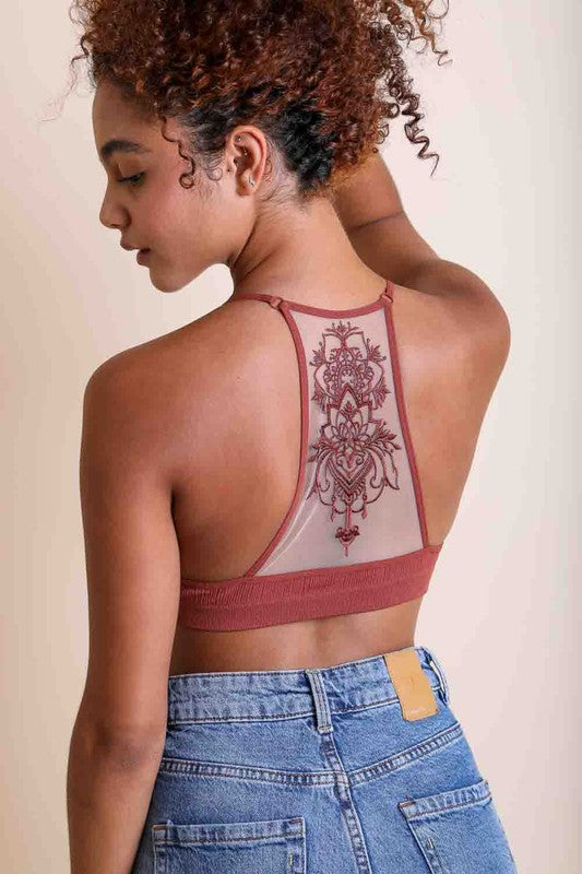 Tattoo Mesh Racerback Bralette - Corinne's Boutique