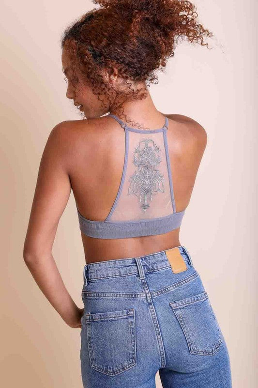 Tattoo Mesh Racerback Bralette - Corinne's Boutique