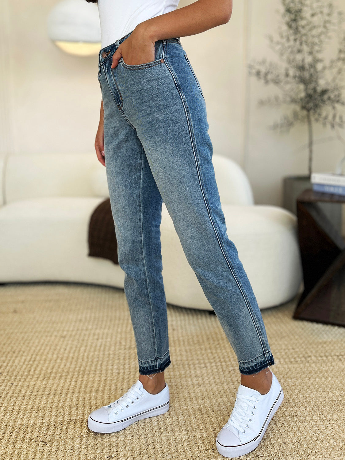 Judy Blue Full Size Mid Rise Rigid Magic Release Hem Jeans - Corinne's Boutique
