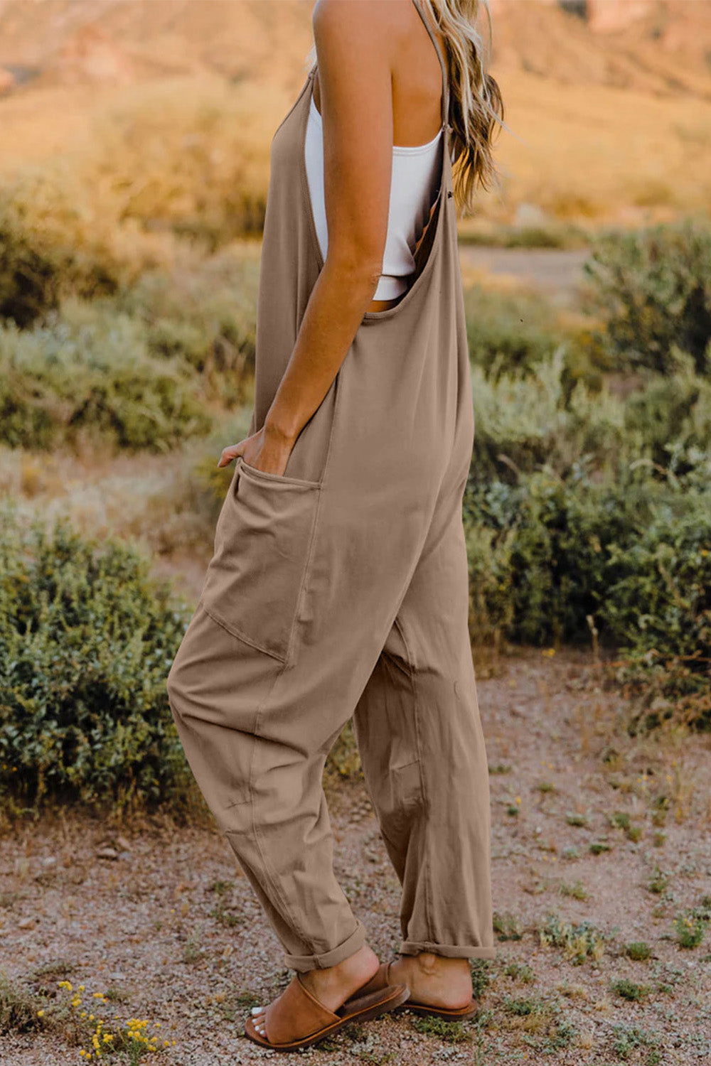 Double Take Full Size V-Neck Sleeveless Jumpsuit with Pockets - Corinne's Boutique