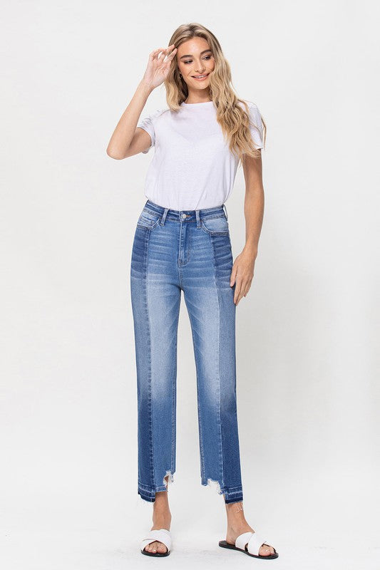 SUPER HIGH RISE CROP STRAIGHT W CONTRAST BY FLYING MONKEY JEANS - Corinne's Boutique