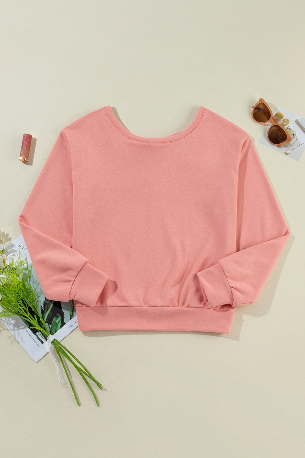 Bow Round Neck Long Sleeve Sweatshirt - Corinne's Boutique