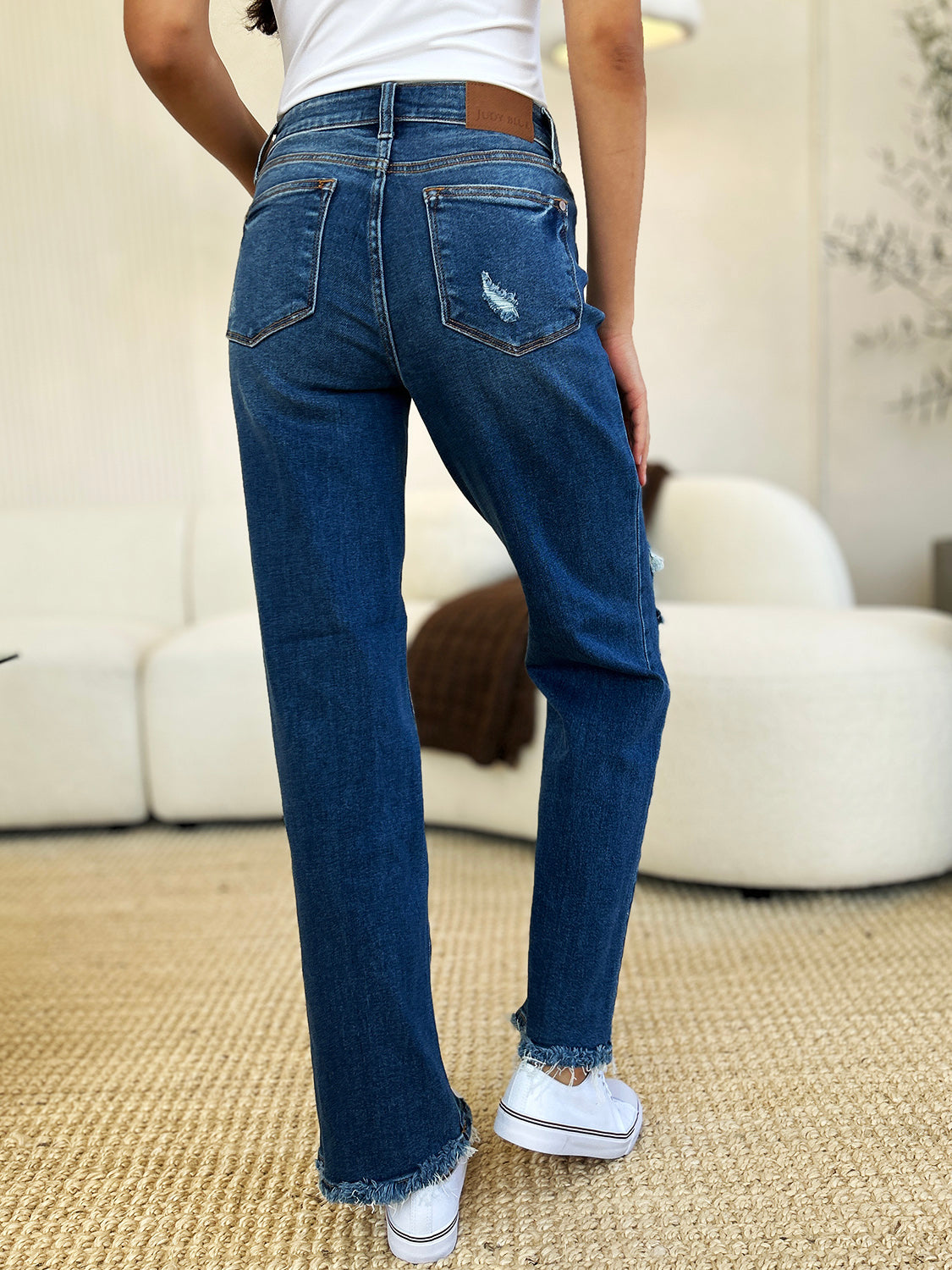 Judy Blue Full Size Mid Rise Distressed Raw Hem Jeans - Corinne's Boutique