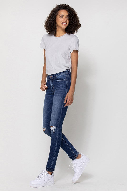 MID RISE ANKLE SKINNY DISTRESSED HEM FLYING MONKEY JEANS - Corinne's Boutique