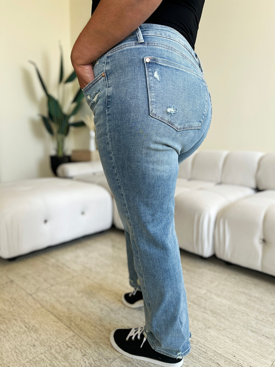 Judy Blue Full Size High Waist Distressed Straight Jeans - Corinne's Boutique