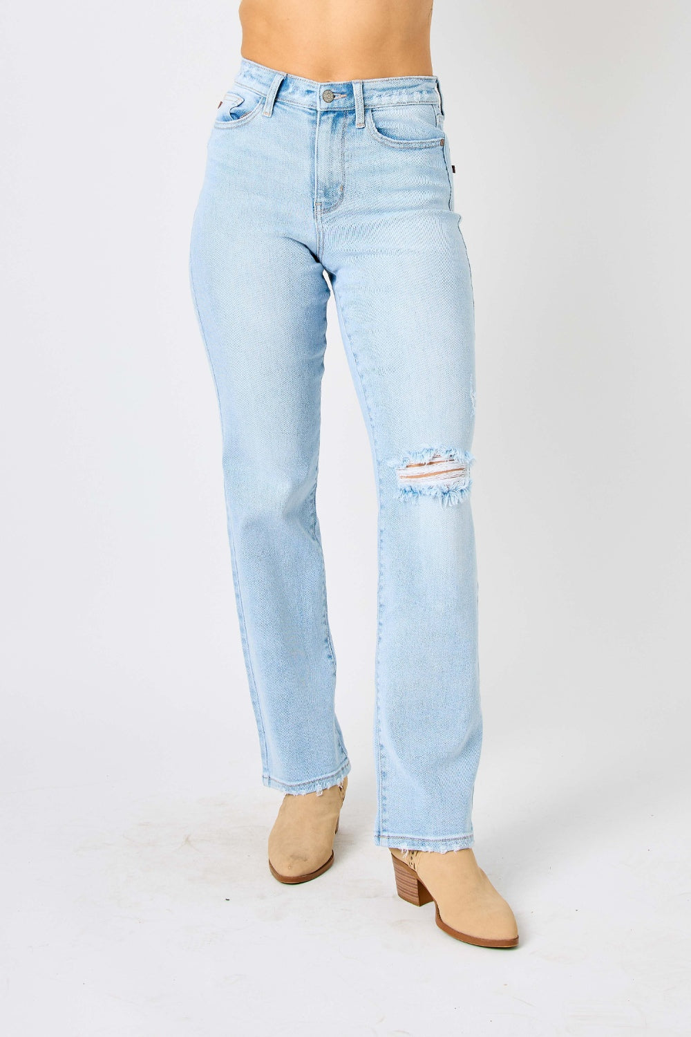 Judy Blue Full Size High Waist Distressed Straight Jeans - Corinne's Boutique