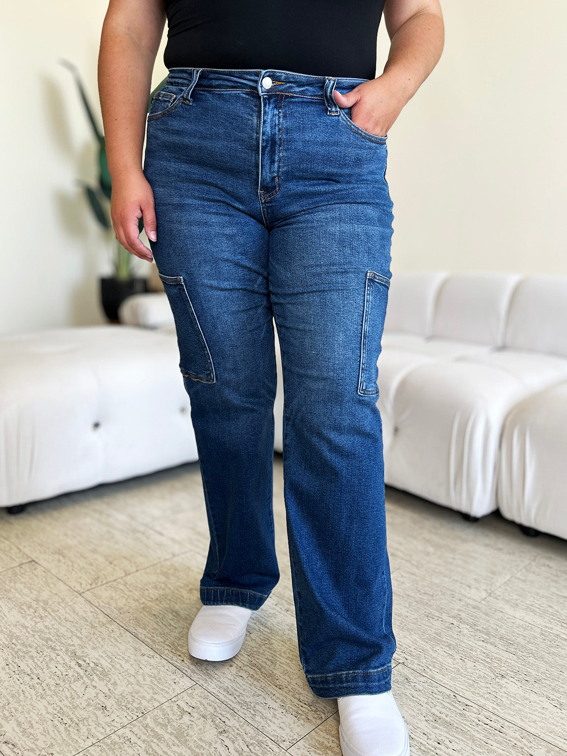 Judy Blue Full Size High Waist Straight Cargo Jeans - Corinne's Boutique