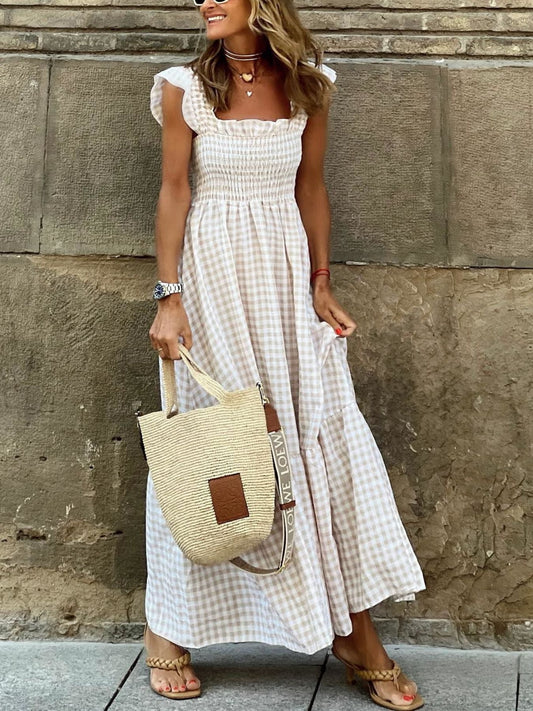 Plaid Ruffle Sleeve Maxi Dress - Corinne's Boutique