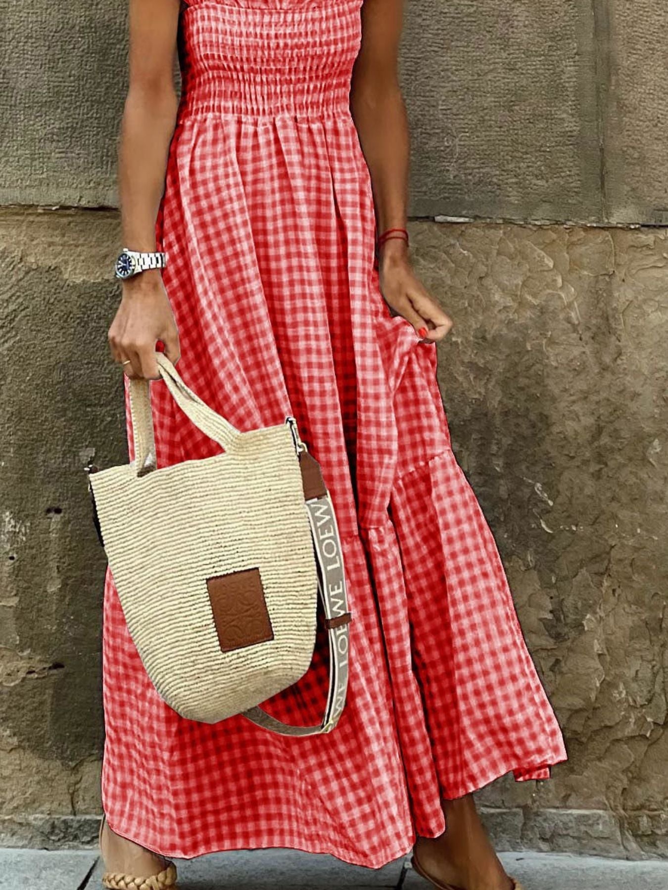 Plaid Ruffle Sleeve Maxi Dress - Corinne's Boutique