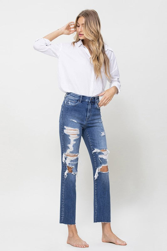 DISTRESSED HIGH RISE ANKLE RELAXED STRAIGHT BY FLYING MONKEY JEANS - Corinne's Boutique