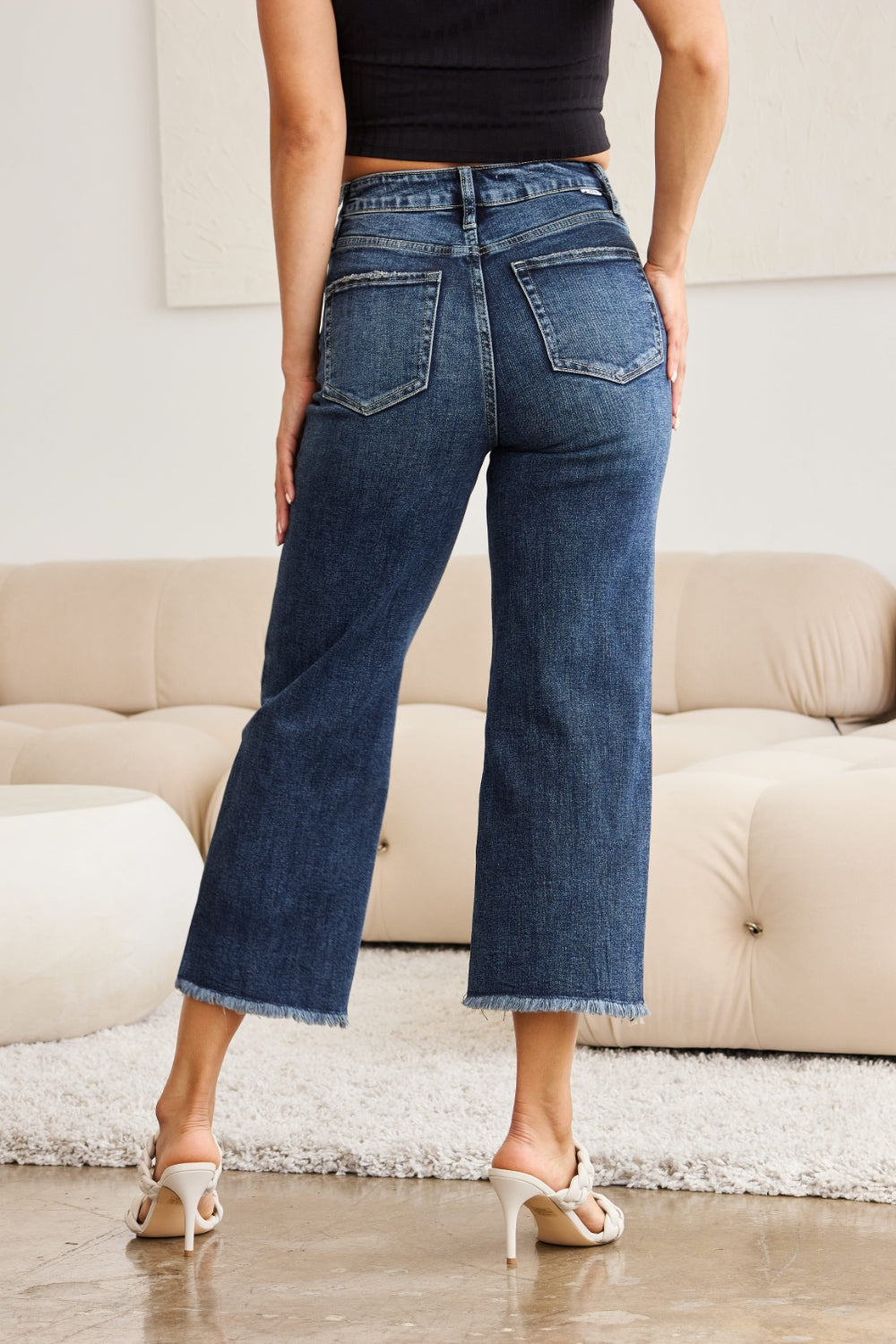 RFM Full Size Tummy Control High Waist Raw Hem Jeans - Corinne's Boutique