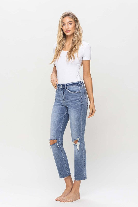 HIGH RISE STRAIGHT WITH CLEAN RAW HEM BY FLYING MONKEY JEANS - Corinne's Boutique