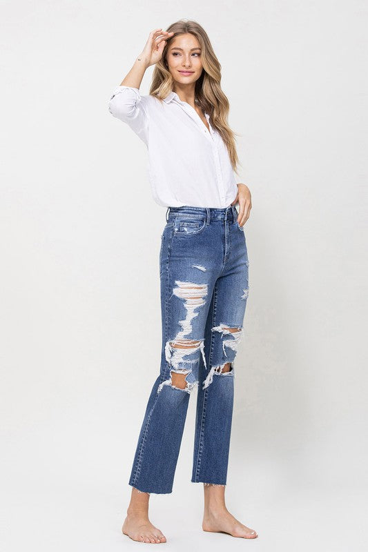 DISTRESSED HIGH RISE ANKLE RELAXED STRAIGHT BY FLYING MONKEY JEANS - Corinne's Boutique