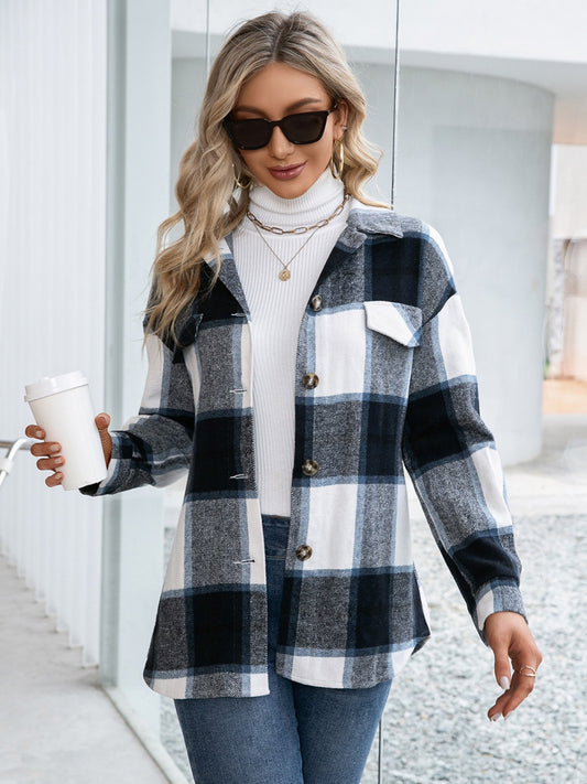 Plaid Button Up Long Sleeve Shacket - Corinne's Boutique