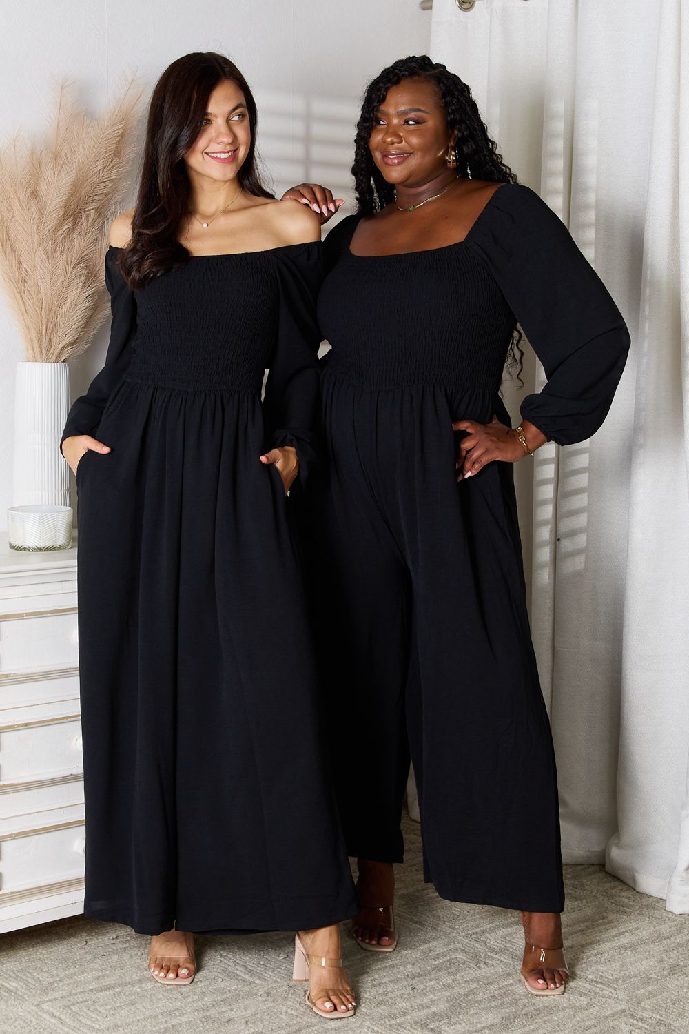 Square Neck Jumpsuit with Pockets - Corinne's Boutique