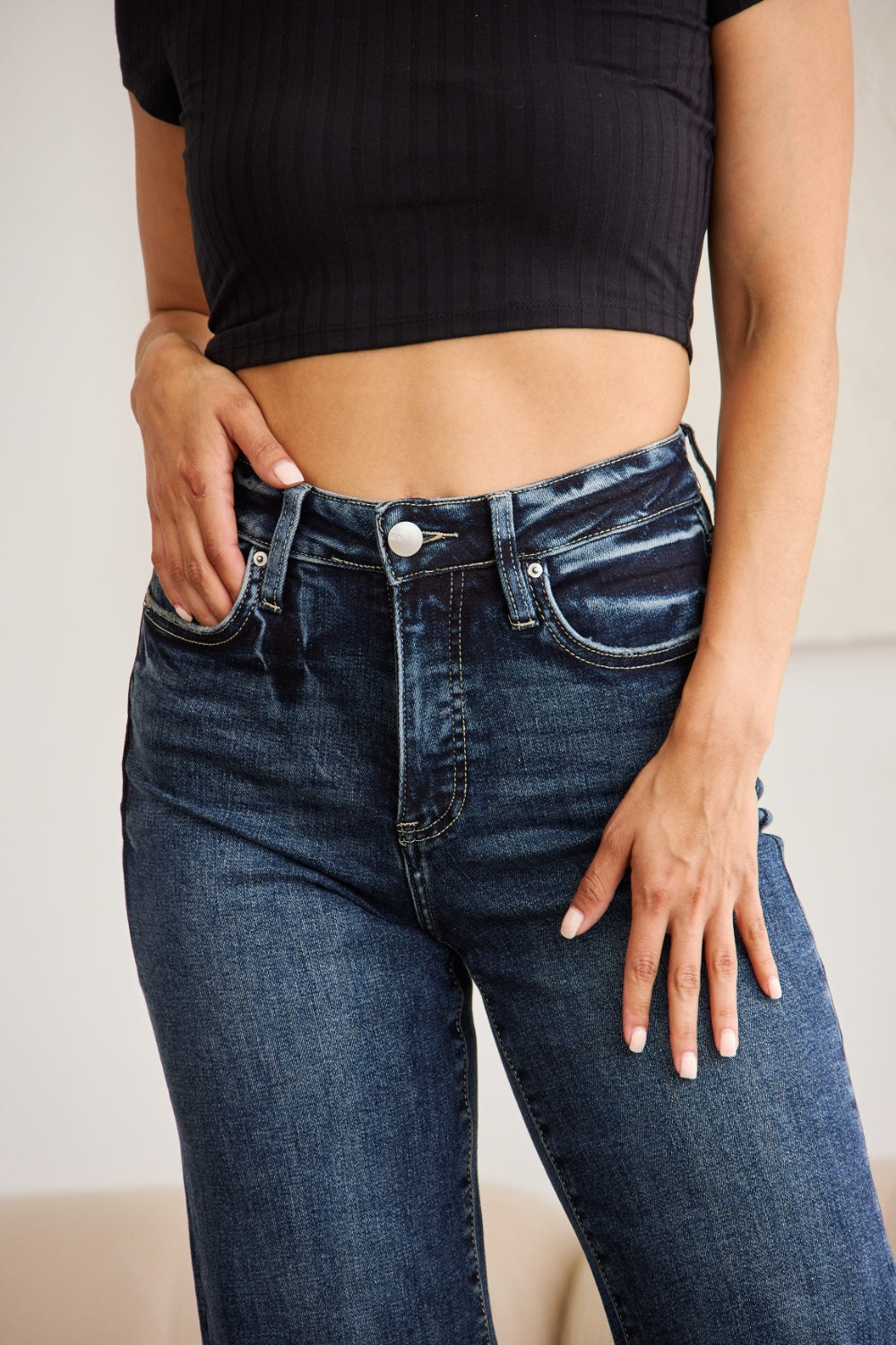 RFM Full Size Tummy Control High Waist Raw Hem Jeans - Corinne's Boutique