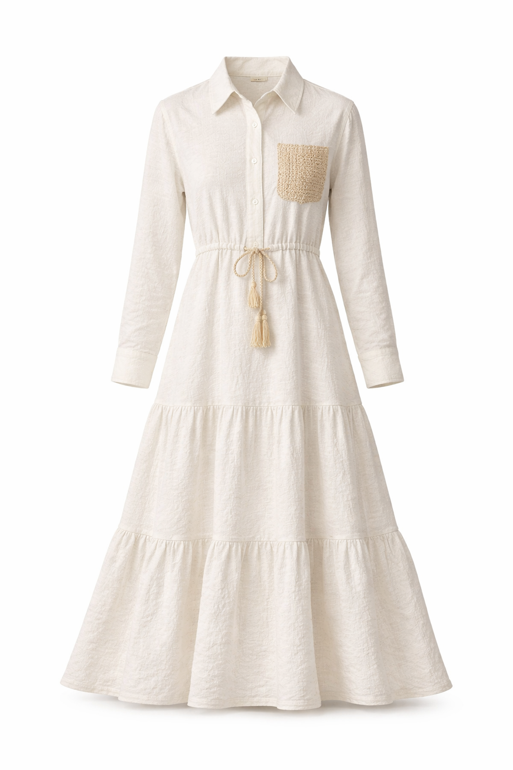 LINEN TASSEL DRESS LONG SLEEVE