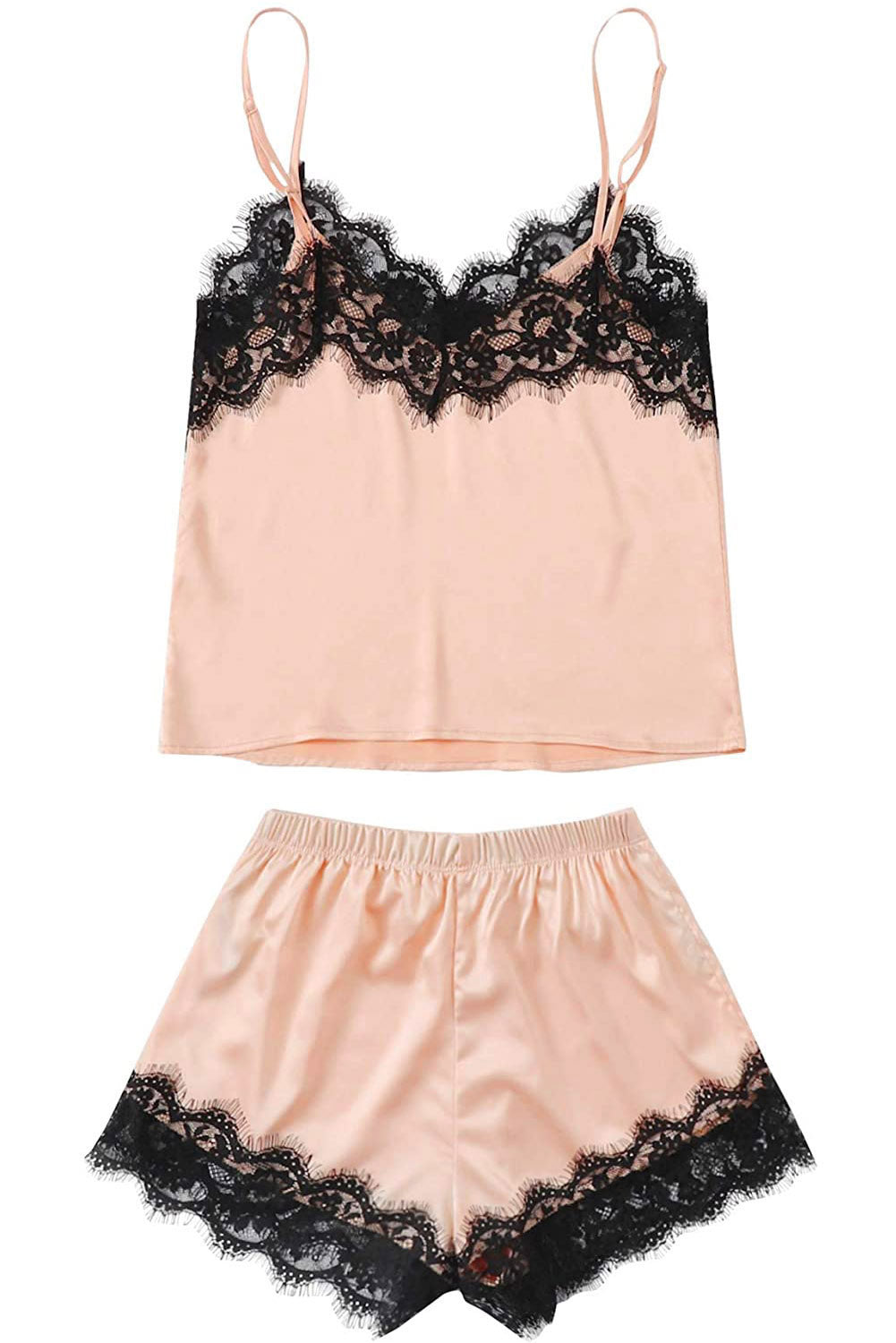 Lace Detail Spaghetti Strap Top and Shorts Lounge Set - Corinne's Boutique