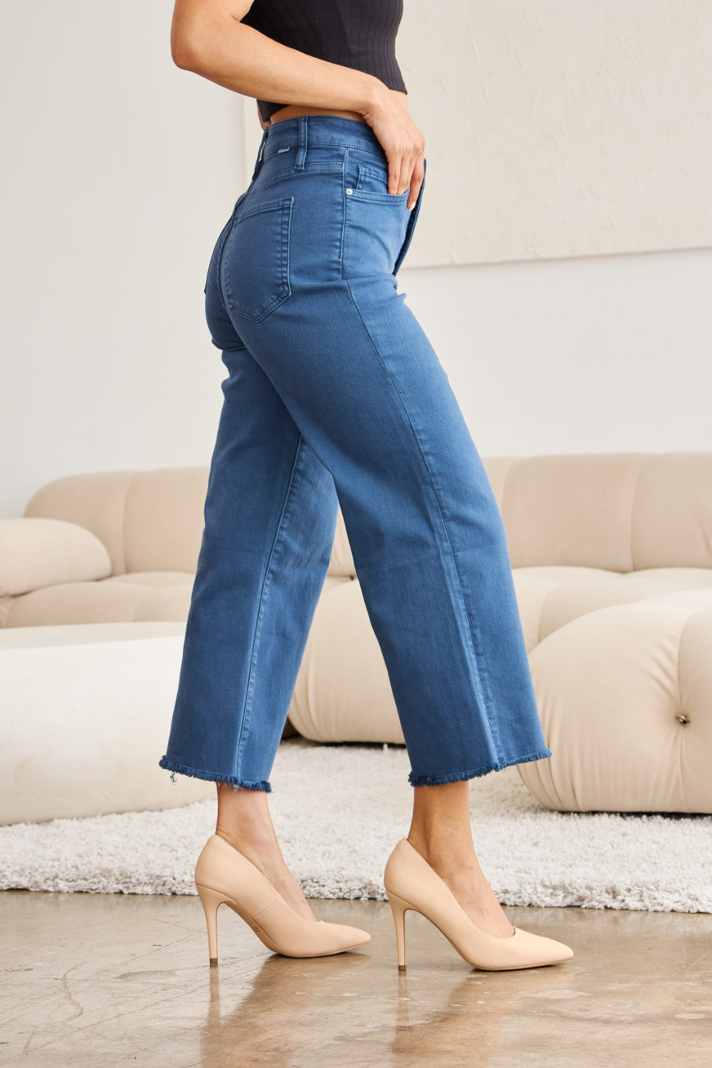 RFM Full Size Tummy Control High Waist Raw Hem Jeans - Corinne's Boutique