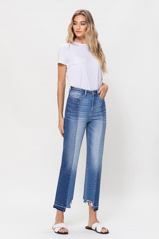 SUPER HIGH RISE CROP STRAIGHT W CONTRAST BY FLYING MONKEY JEANS - Corinne's Boutique