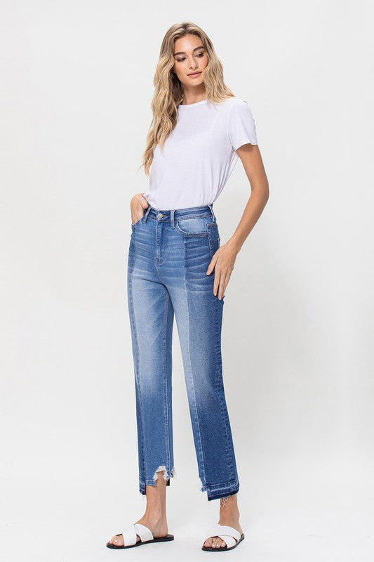 SUPER HIGH RISE CROP STRAIGHT W CONTRAST BY FLYING MONKEY JEANS - Corinne's Boutique