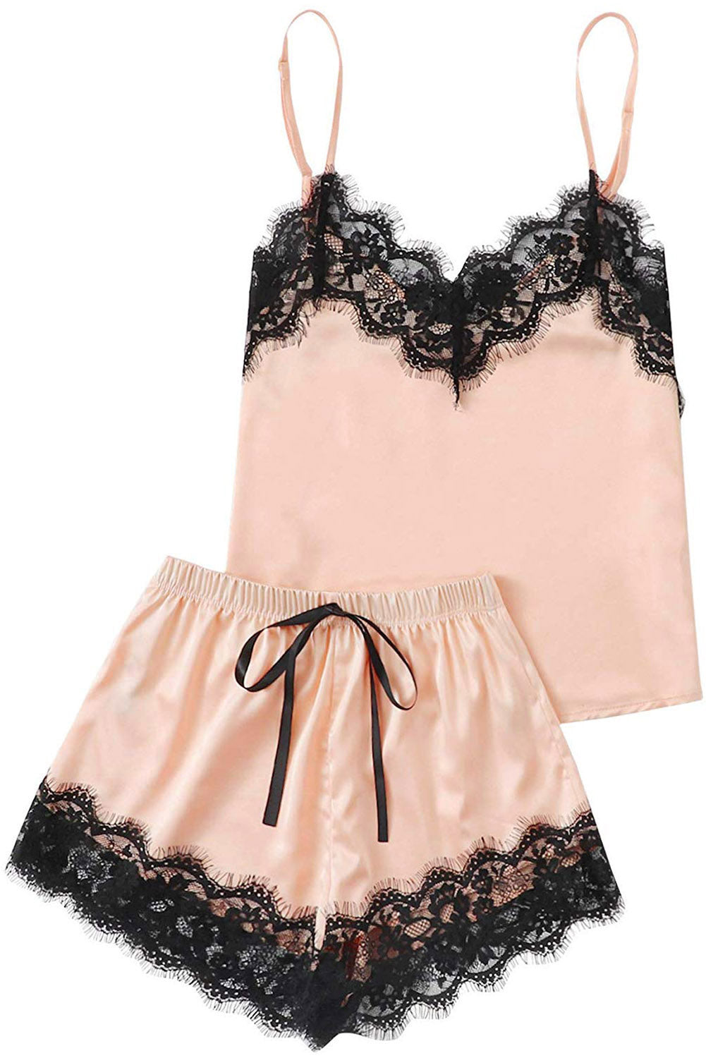 Lace Detail Spaghetti Strap Top and Shorts Lounge Set - Corinne's Boutique