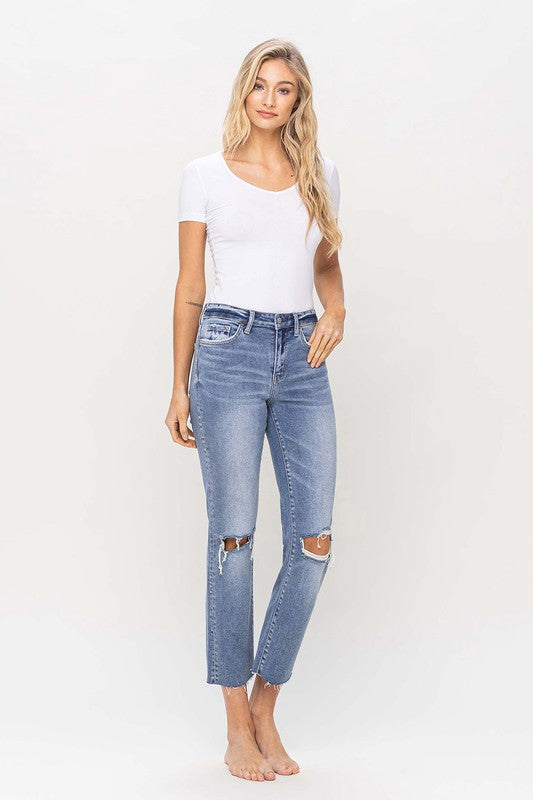 HIGH RISE STRAIGHT WITH CLEAN RAW HEM BY FLYING MONKEY JEANS - Corinne's Boutique