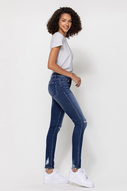 MID RISE ANKLE SKINNY DISTRESSED HEM FLYING MONKEY JEANS - Corinne's Boutique