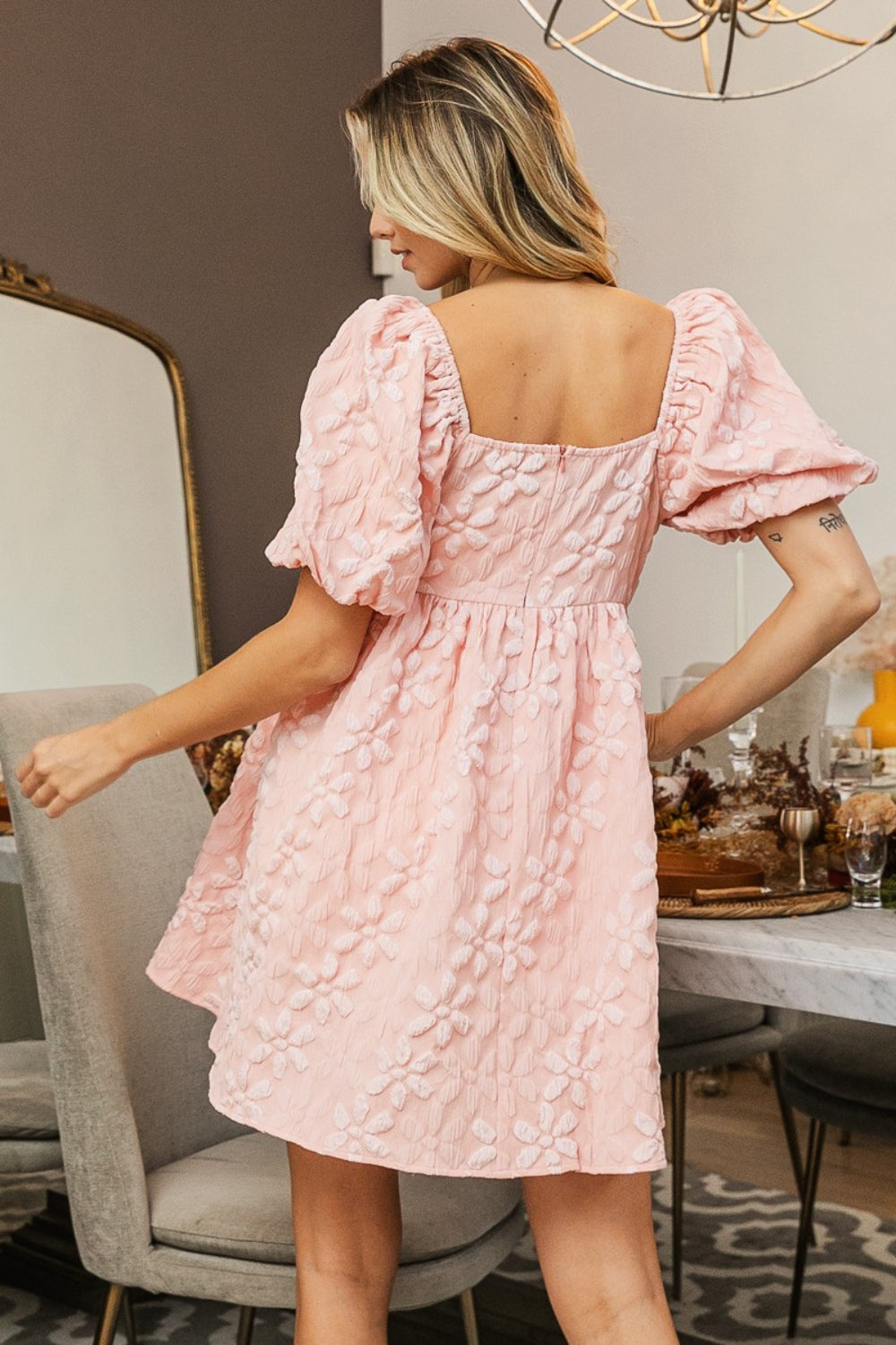 BiBi Flower Square Neck Puff Sleeve Dress - Corinne's Boutique