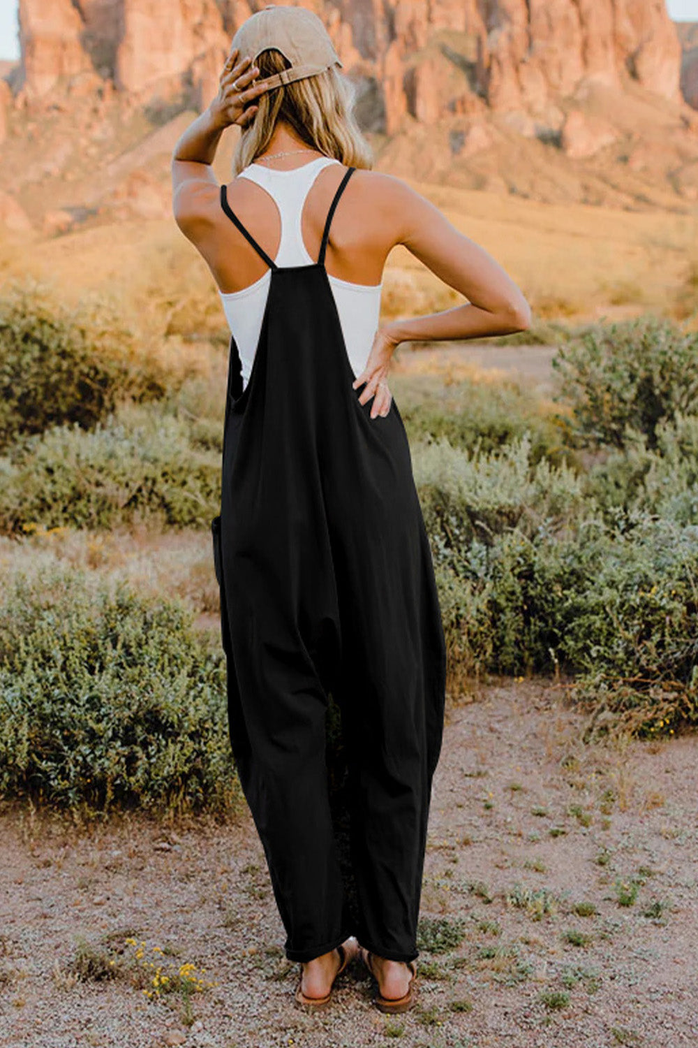 Double Take Full Size V-Neck Sleeveless Jumpsuit with Pockets - Corinne's Boutique